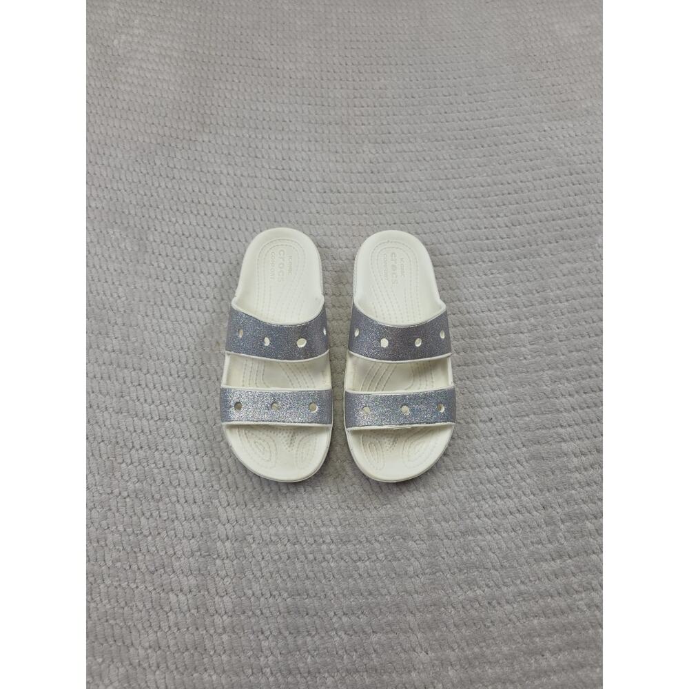 Crocs Shoes Womens 6 White Glitter Strap Slip On Slides